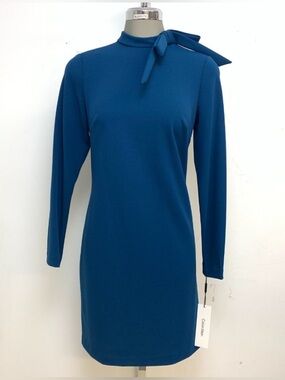 Calvin Klein Teal Bow-Accent Long Sleeve Dress